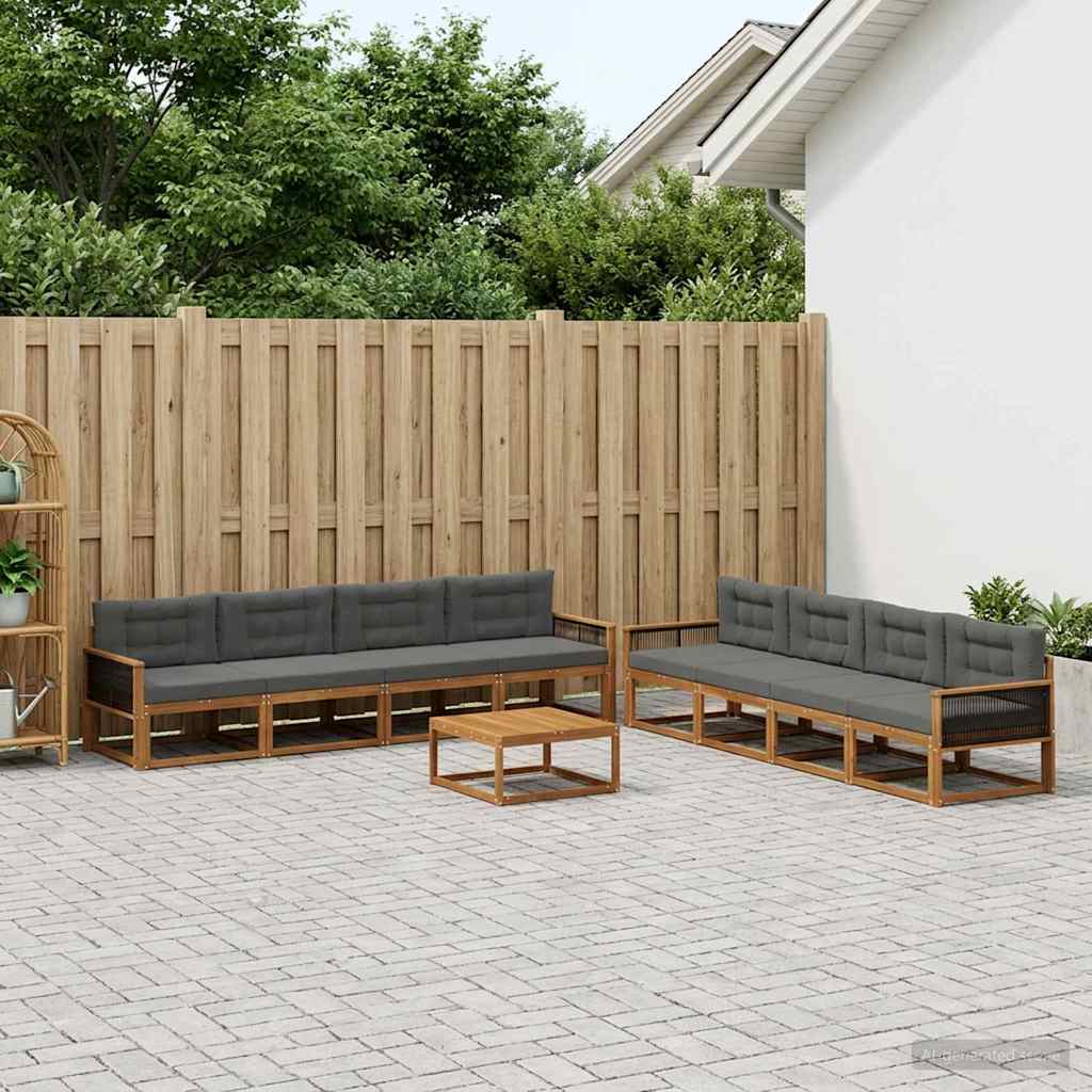 Set di divani da esterno con cuscino 9 pcs Naturale e Antracite | homemem39