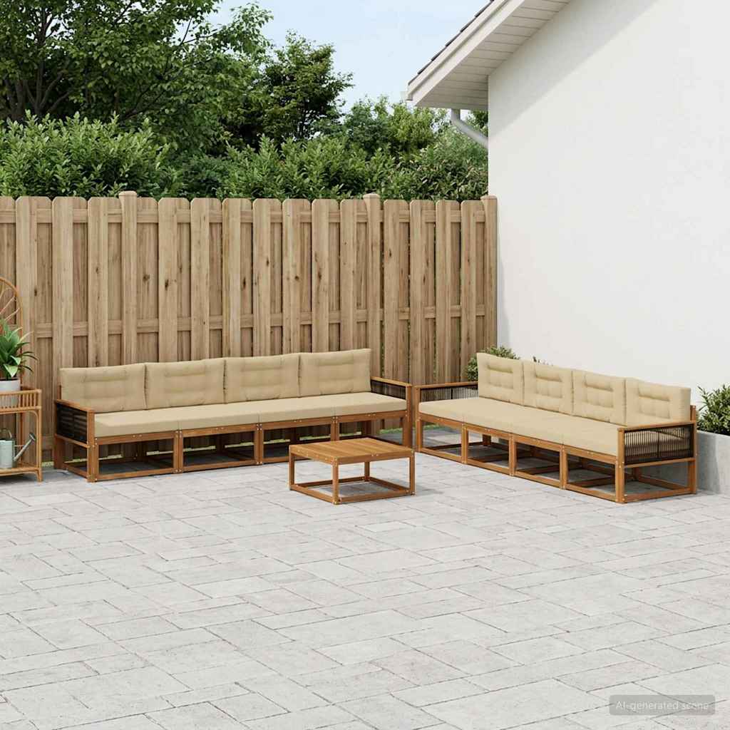 Set di divani da esterno con cuscino 9 pcs Naturale e Beige | homemem39