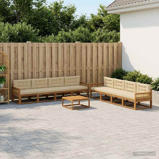 Set di divani da esterno con cuscino 9 pcs Naturale e Beige | homemem39