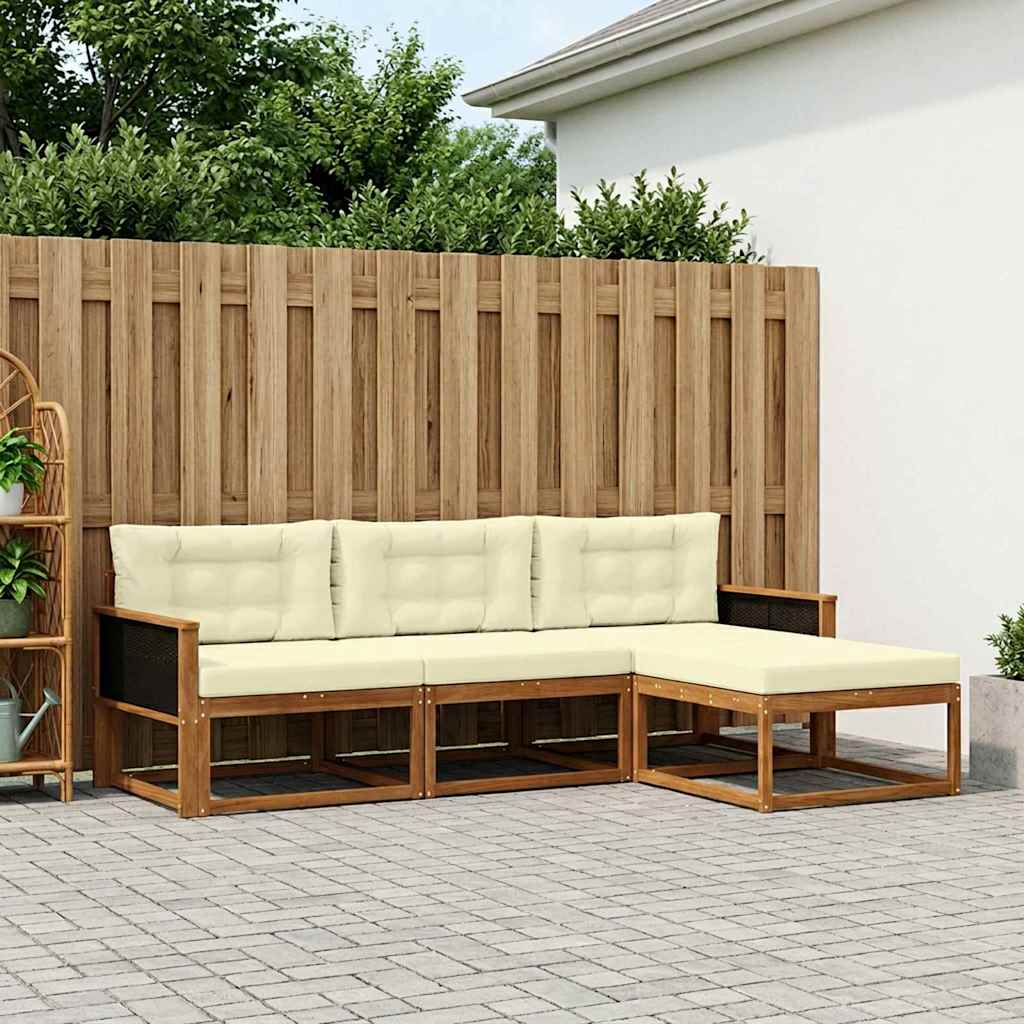 Set di divani da esterno con cuscino 4 pcs Naturale e Crema | homemem39