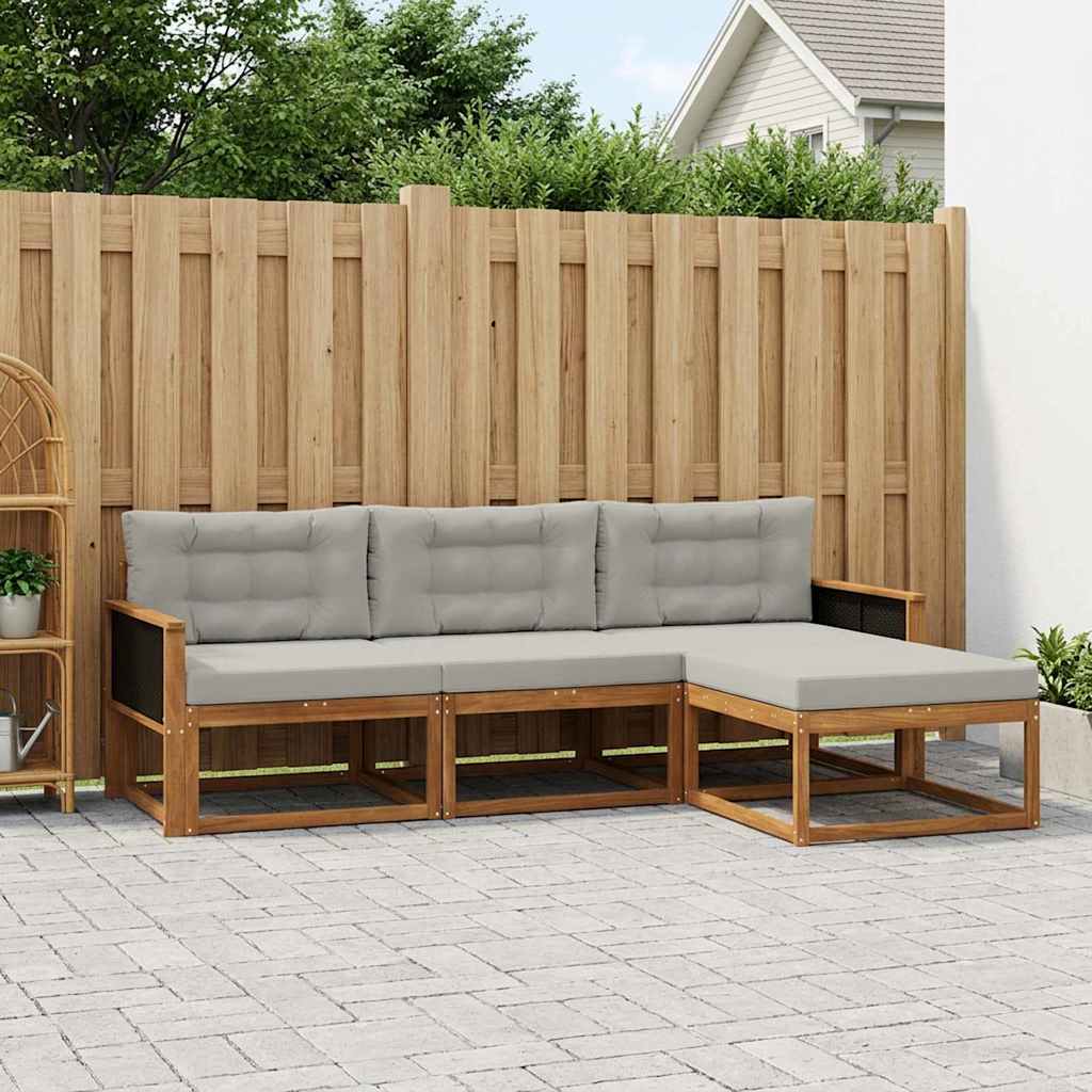 Set di divani da esterno 4 pcs Naturale e Grigio chiaro | homemem39