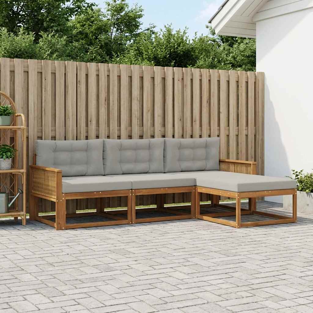 Set di divani da esterno 4 pcs Naturale e Grigio chiaro