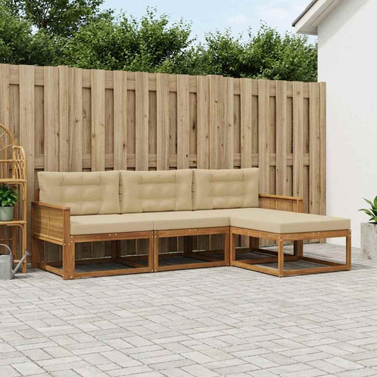 Set di divani da esterno con cuscino 4 pcs Naturale e Beige