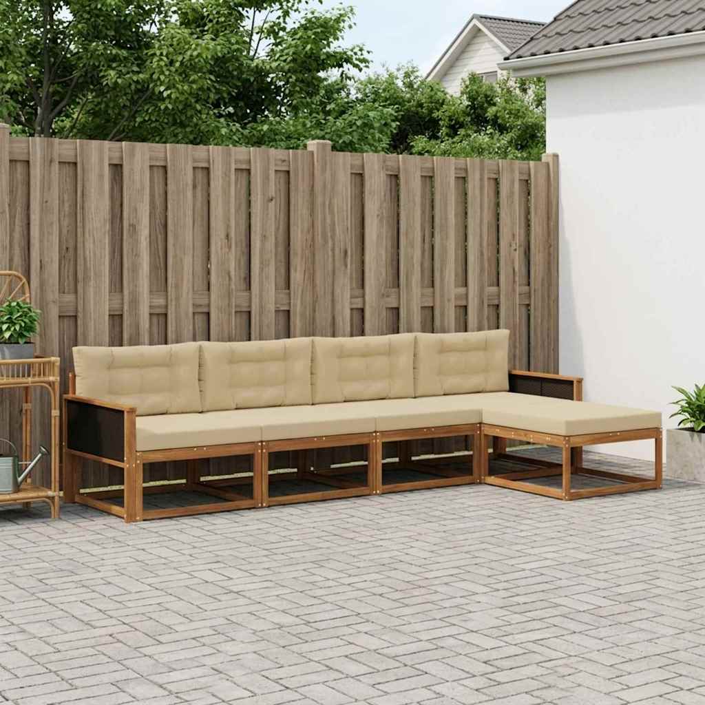 Set di divani da esterno con cuscino 5 pcs Naturale e Beige | homemem39