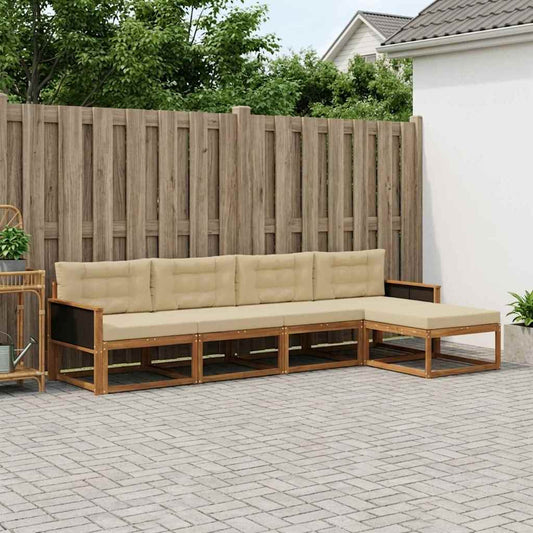 Set di divani da esterno con cuscino 5 pcs Naturale e Beige | homemem39