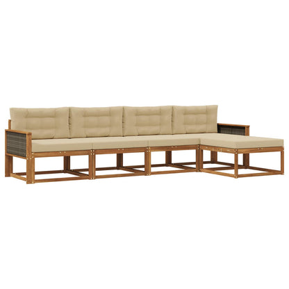 Set di divani da esterno con cuscino 5 pcs Naturale e Beige | homemem39