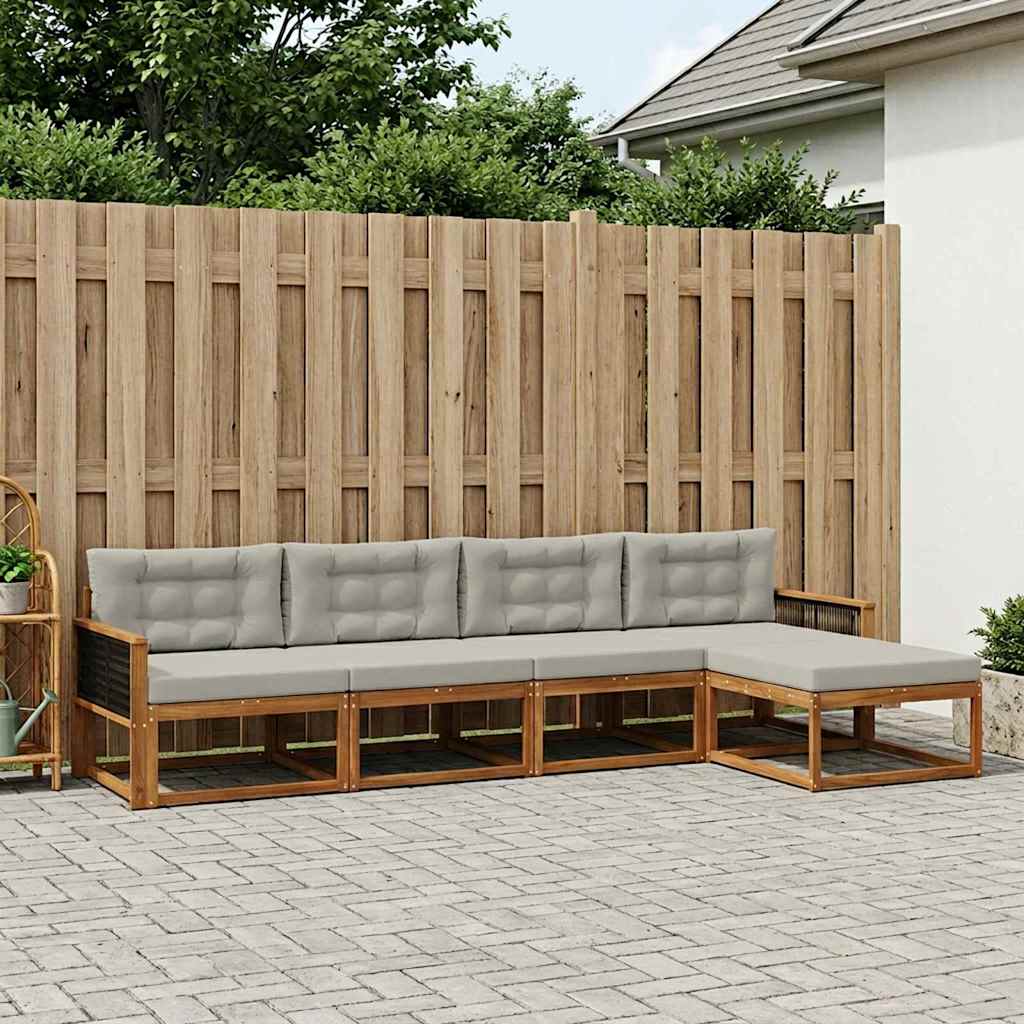 Set di divani da esterno 5 pcs Naturale e Grigio chiaro | homemem39