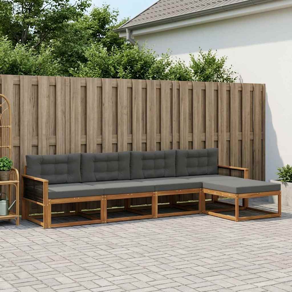 Set di divani da esterno con cuscino 5 pcs Naturale e Antracite | homemem39