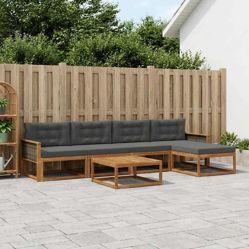 Set di divani da esterno con cuscino 6 pcs Naturale e Antracite | homemem39