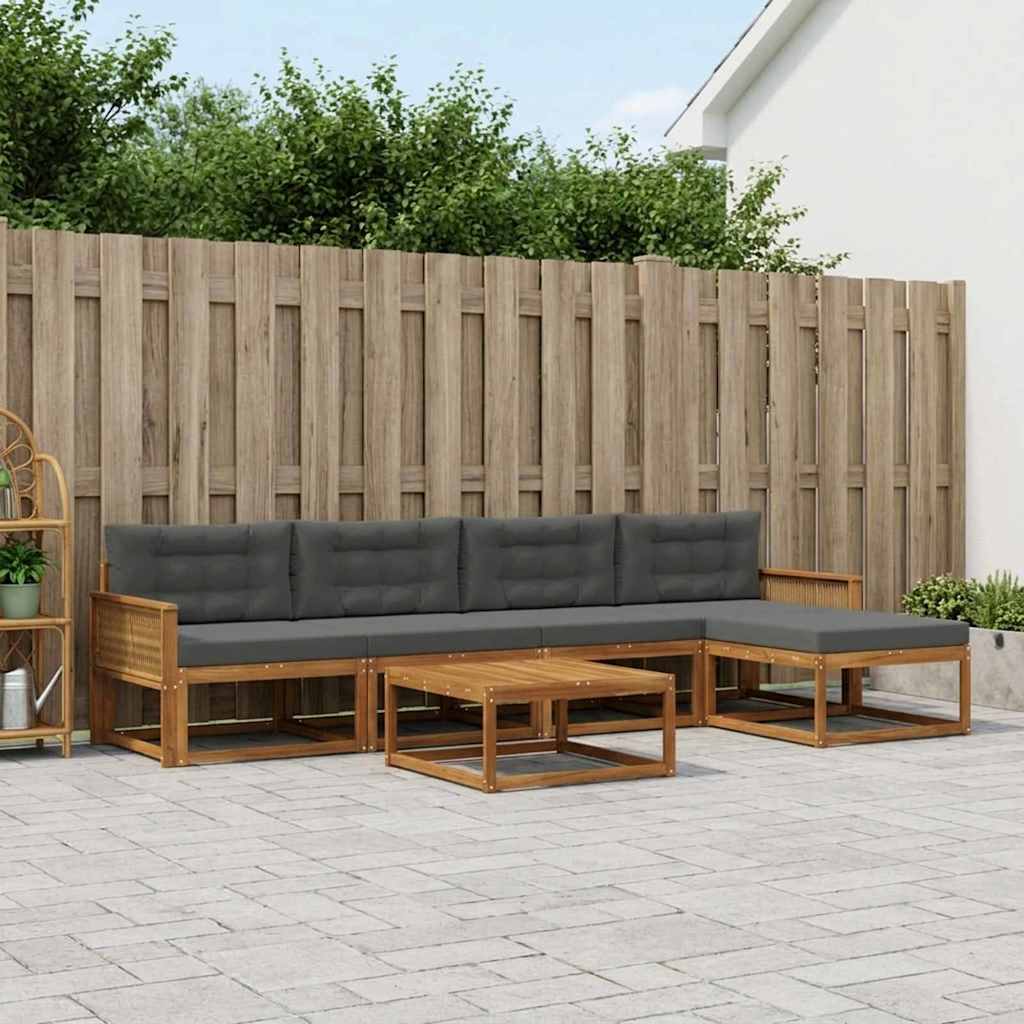 Set di divani da esterno con cuscino 6 pcs Naturale e Antracite | homemem39