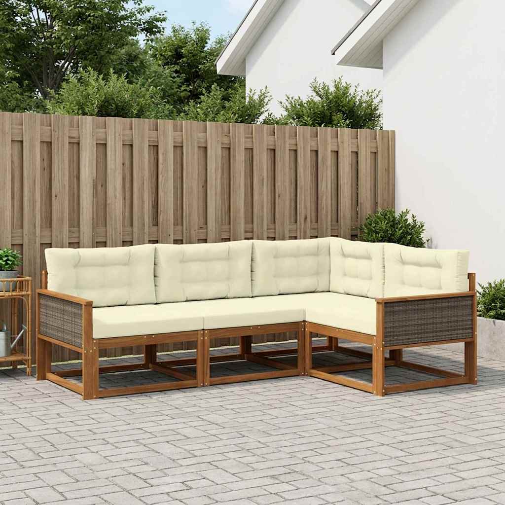 Set di divani da esterno con cuscino 4 pcs Naturale e Crema | homemem39