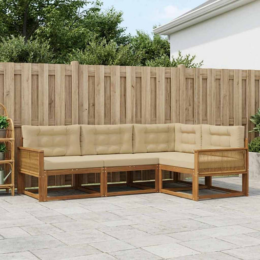 Set di divani da esterno con cuscino 4 pcs Naturale e Beige | homemem39