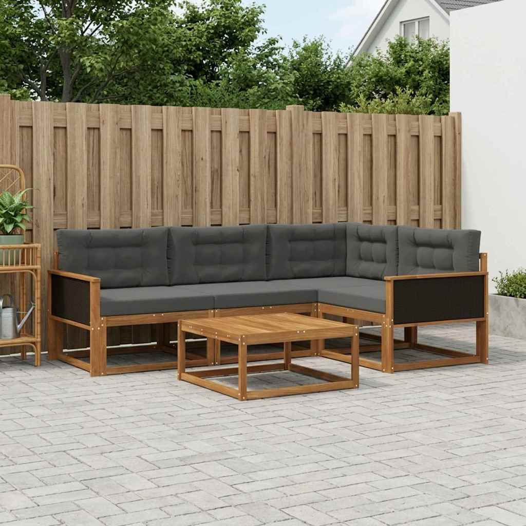 Set di divani da esterno con cuscino 5 pcs Naturale e Antracite | homemem39