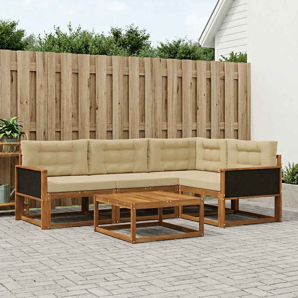 Set di divani da esterno con cuscino 5 pcs Naturale e Beige | homemem39
