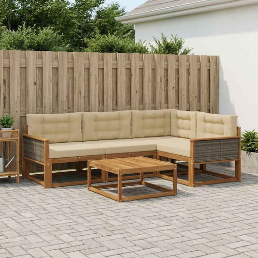 Set di divani da esterno con cuscino 5 pcs Naturale e Beige