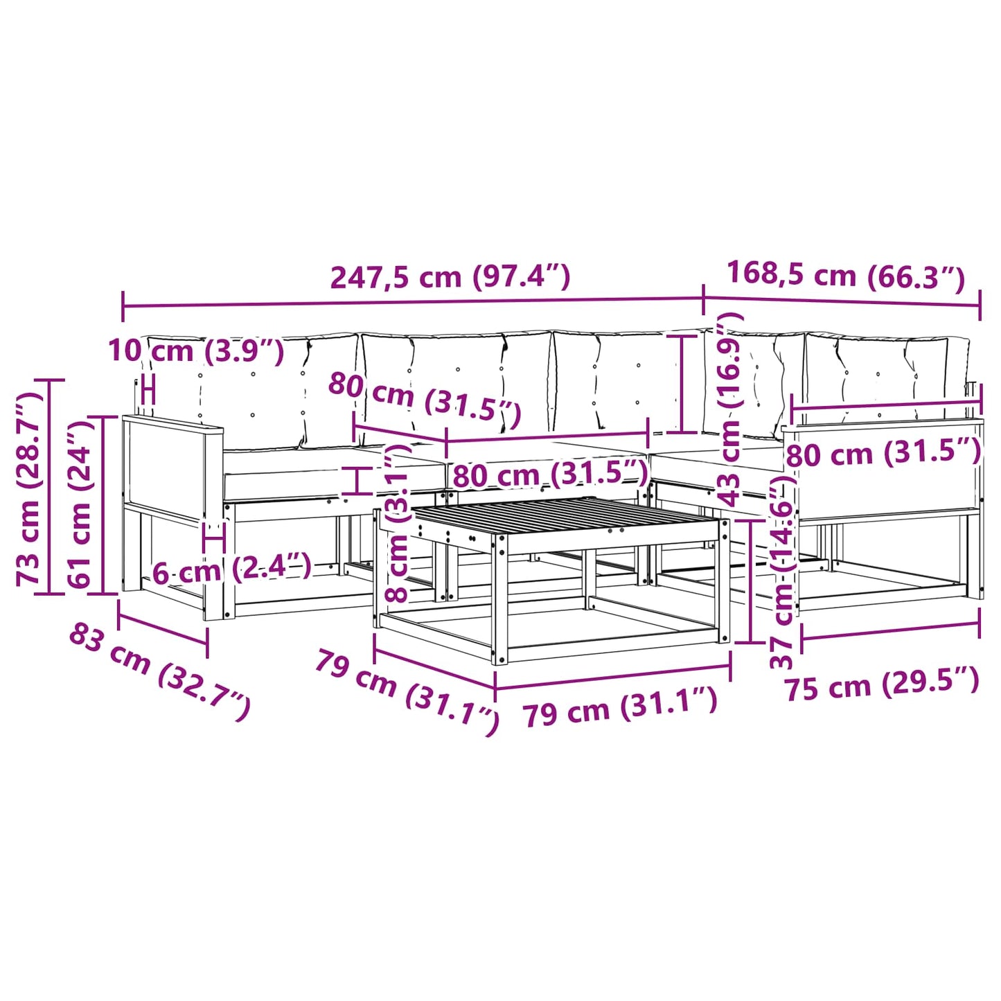 Set di divani da esterno con cuscino 5 pcs Naturale e Crema | homemem39