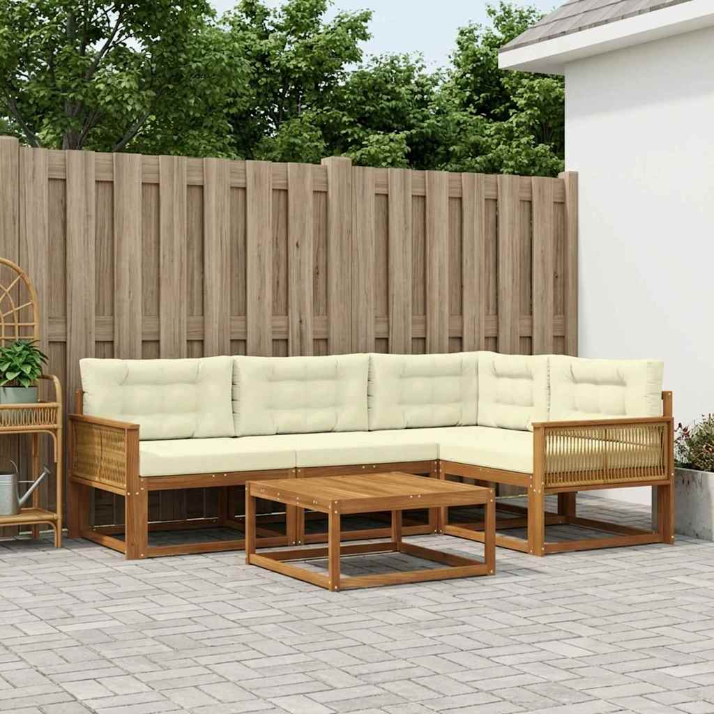 Set di divani da esterno con cuscino 5 pcs Naturale e Crema