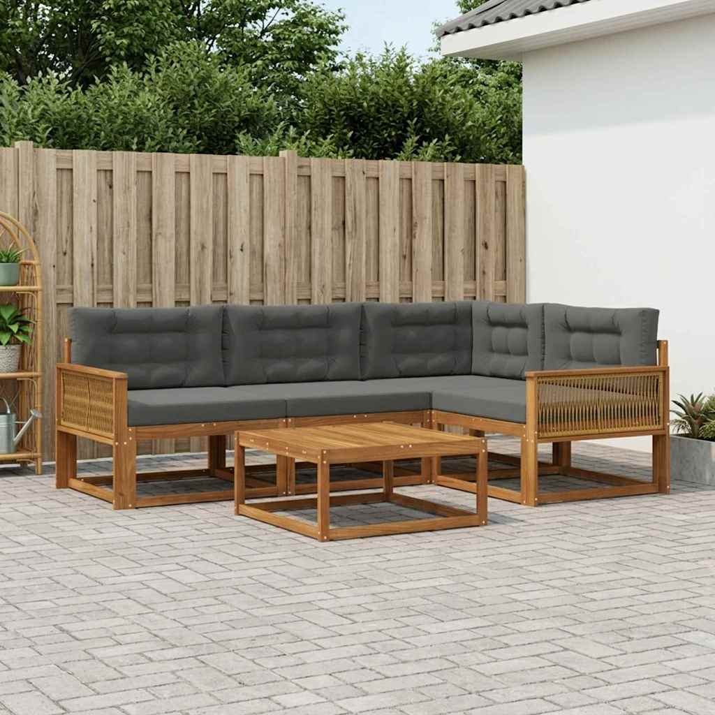 Set di divani da esterno con cuscino 5 pcs Naturale e Antracite | homemem39