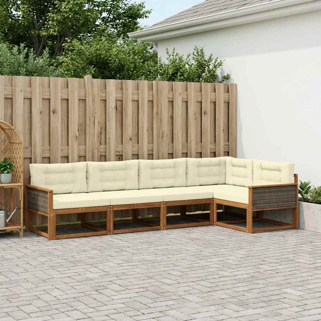 Set di divani da esterno con cuscino 5 pcs Naturale e Crema | homemem39