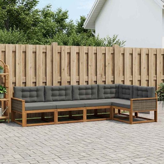 Set di divani da esterno con cuscino 5 pcs Naturale e Antracite | homemem39