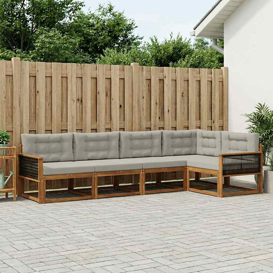 Set di divani da esterno 5 pcs Naturale e Grigio chiaro | homemem39