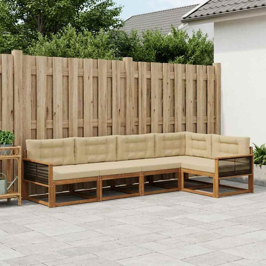 Set di divani da esterno con cuscino 5 pcs Naturale e Beige | homemem39