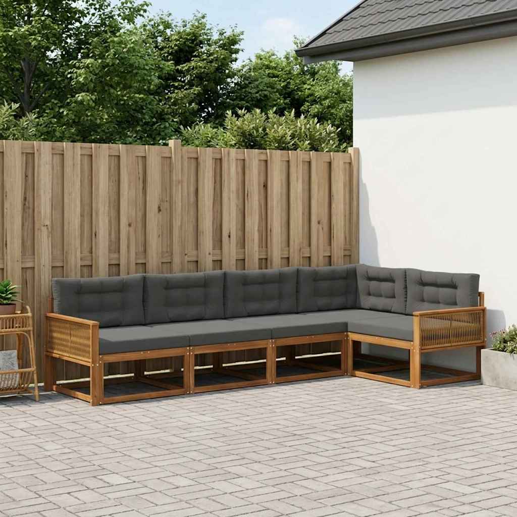 Set di divani da esterno con cuscino 5 pcs Naturale e Antracite | homemem39