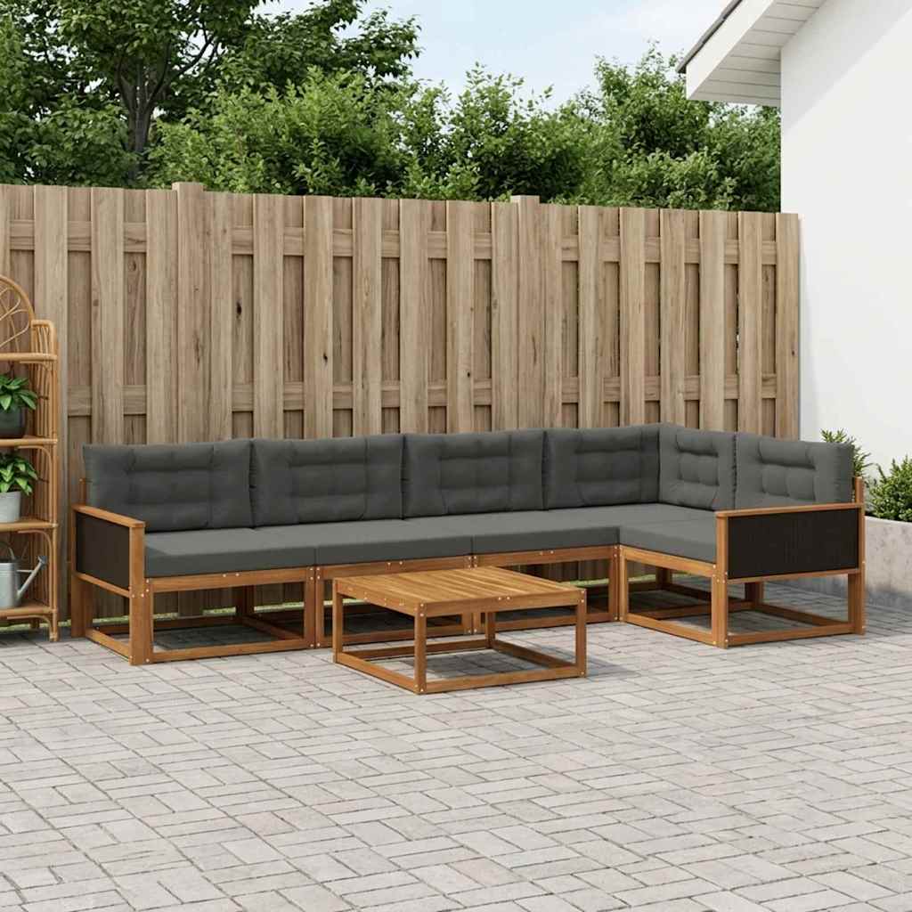 Set di divani da esterno con cuscino 6 pcs Naturale e Antracite | homemem39