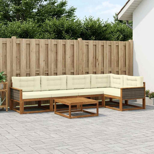 Set di divani da esterno con cuscino 6 pcs Naturale e Crema | homemem39