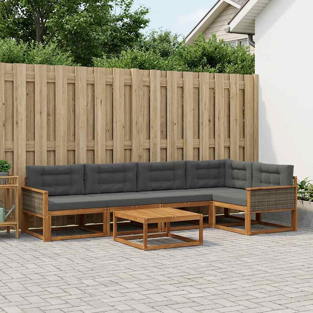 Set di divani da esterno con cuscino 6 pcs Naturale e Antracite | homemem39