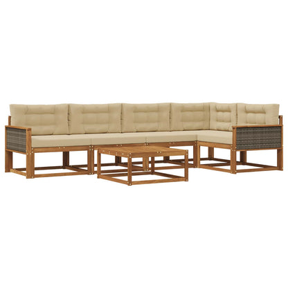 Set di divani da esterno con cuscino 6 pcs Naturale e Beige | homemem39