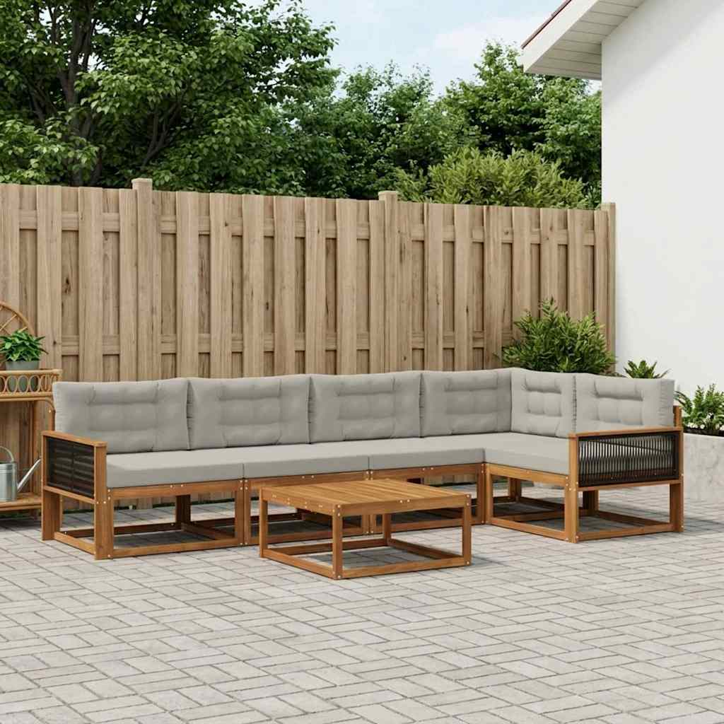 Set di divani da esterno 6 pcs Naturale e Grigio chiaro