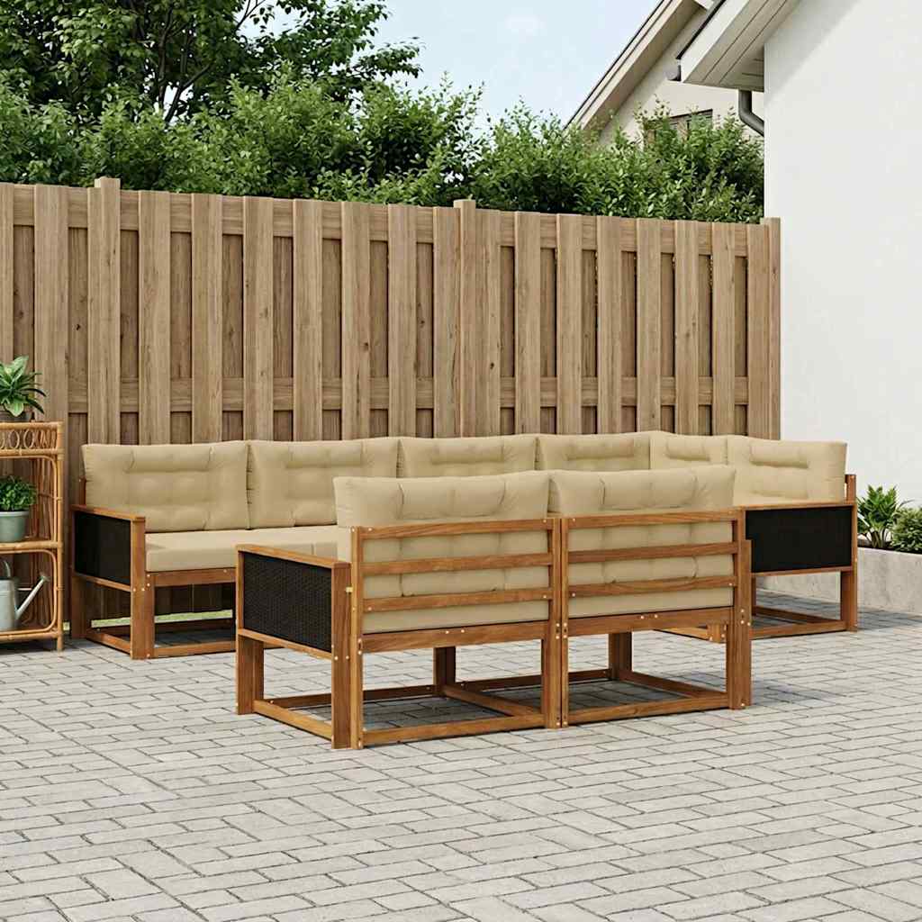 Set di divani da esterno con cuscino 7 pcs Naturale e Beige | homemem39