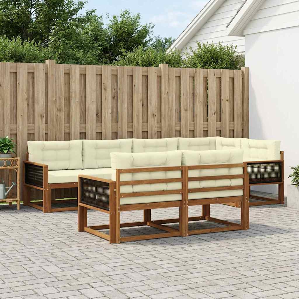 Set di divani da esterno con cuscino 7 pcs Naturale e Crema | homemem39