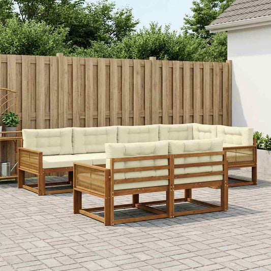 Set di divani da esterno con cuscino 7 pcs Naturale e Crema | homemem39