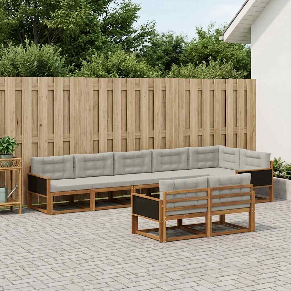 Set di divani da esterno 8 pcs Naturale e Grigio chiaro | homemem39