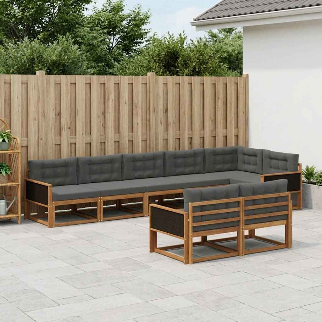 Set di divani da esterno con cuscino 8 pcs Naturale e Antracite | homemem39
