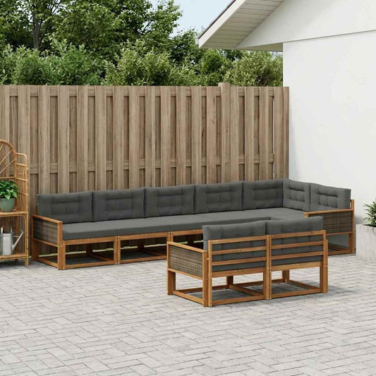 Set di divani da esterno con cuscino 8 pcs Naturale e Antracite | homemem39