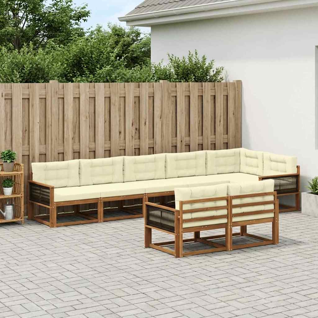 Set di divani da esterno con cuscino 8 pcs Naturale e Crema | homemem39