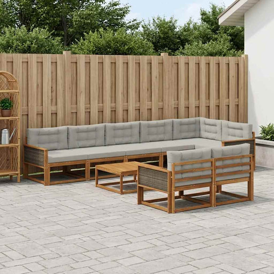 Set di divani da esterno 9 pcs Naturale e Grigio chiaro | homemem39