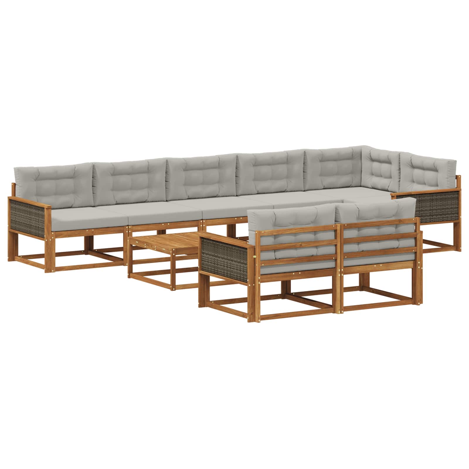 Set di divani da esterno 9 pcs Naturale e Grigio chiaro | homemem39