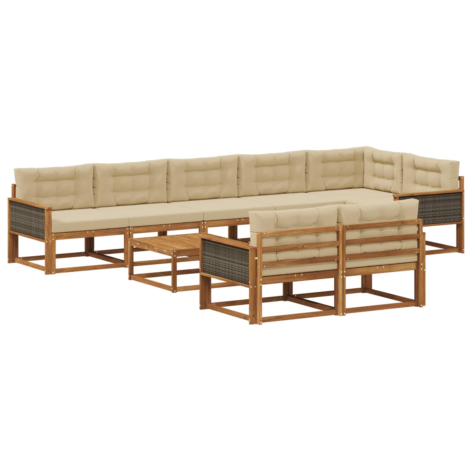 Set di divani da esterno con cuscino 9 pcs Naturale e Beige | homemem39