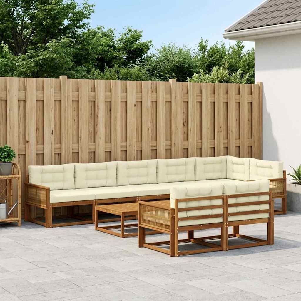Set di divani da esterno con cuscino 9 pcs Naturale e Crema | homemem39