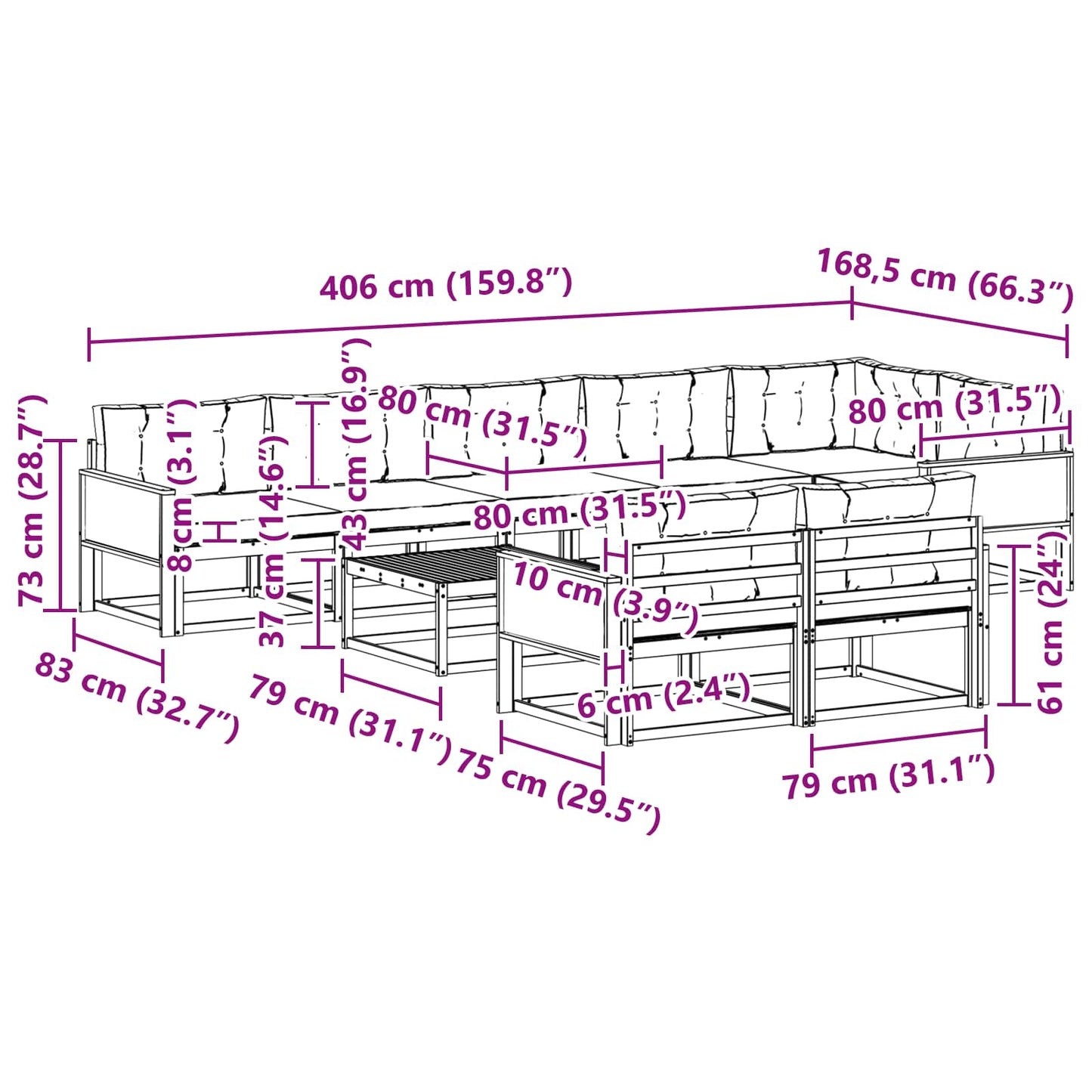 Set di divani da esterno 9 pcs Naturale e Grigio chiaro | homemem39