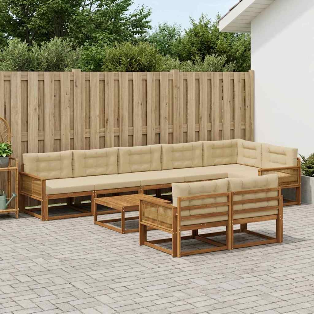 Set di divani da esterno con cuscino 9 pcs Naturale e Beige | homemem39