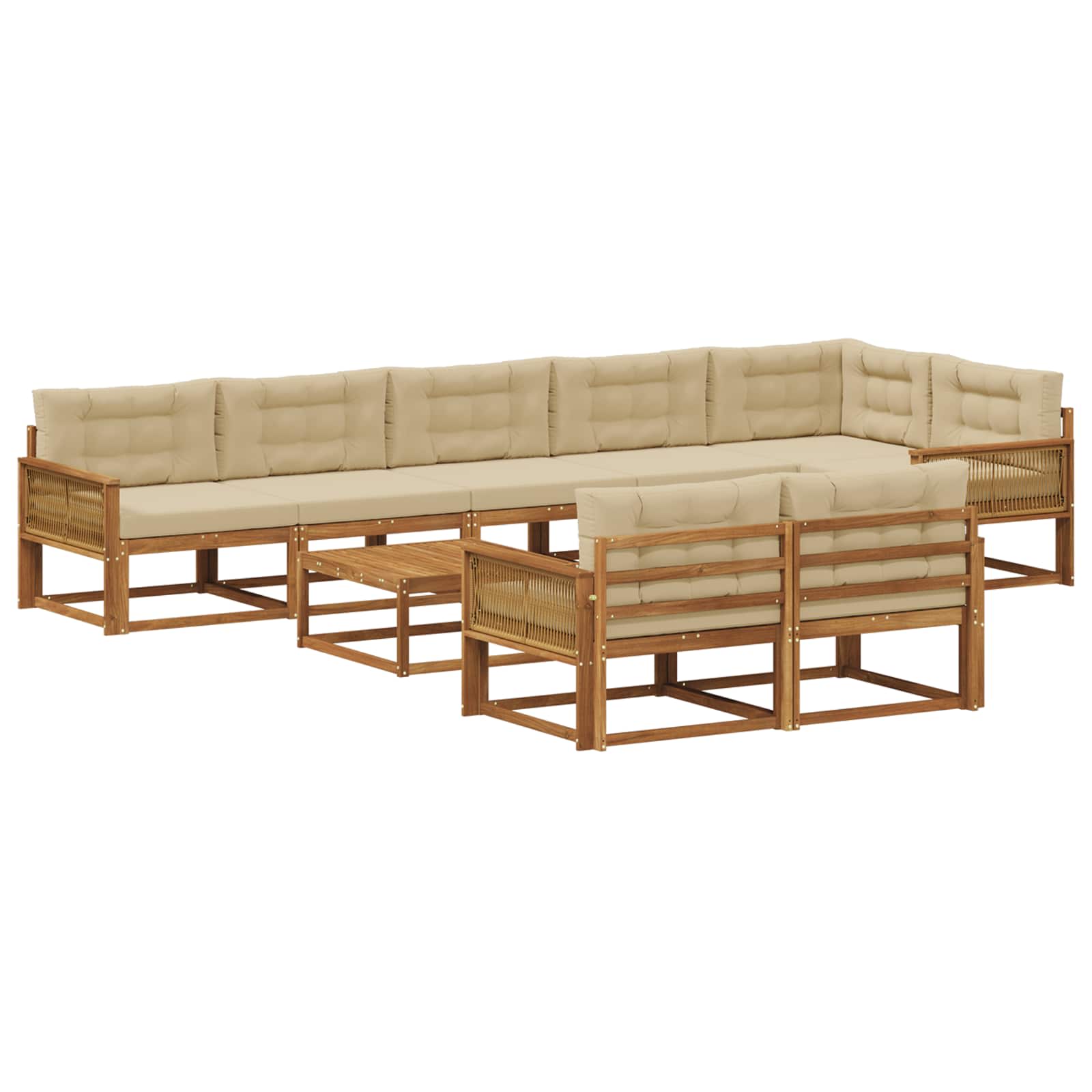 Set di divani da esterno con cuscino 9 pcs Naturale e Beige | homemem39