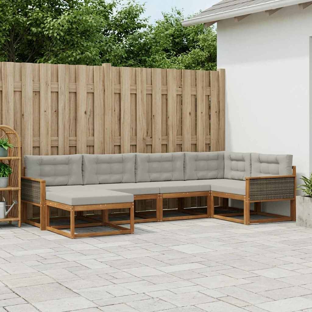 Set di divani da esterno 6 pcs Naturale e Grigio chiaro | homemem39