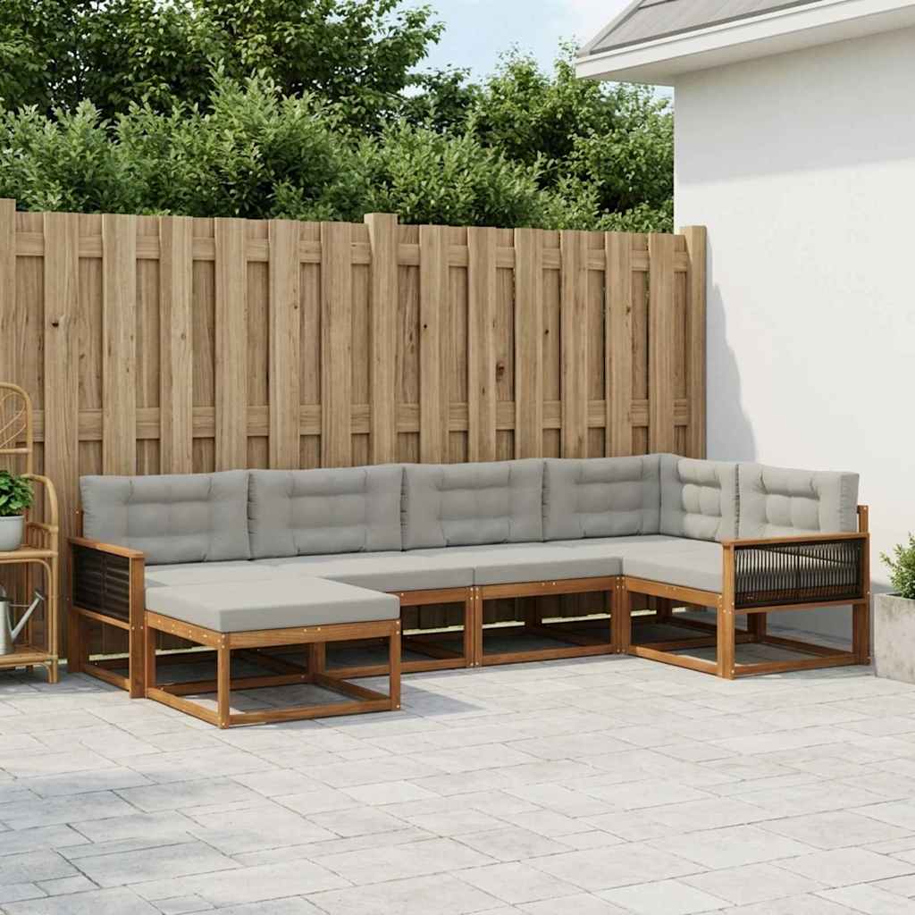 Set di divani da esterno 6 pcs Naturale e Grigio chiaro