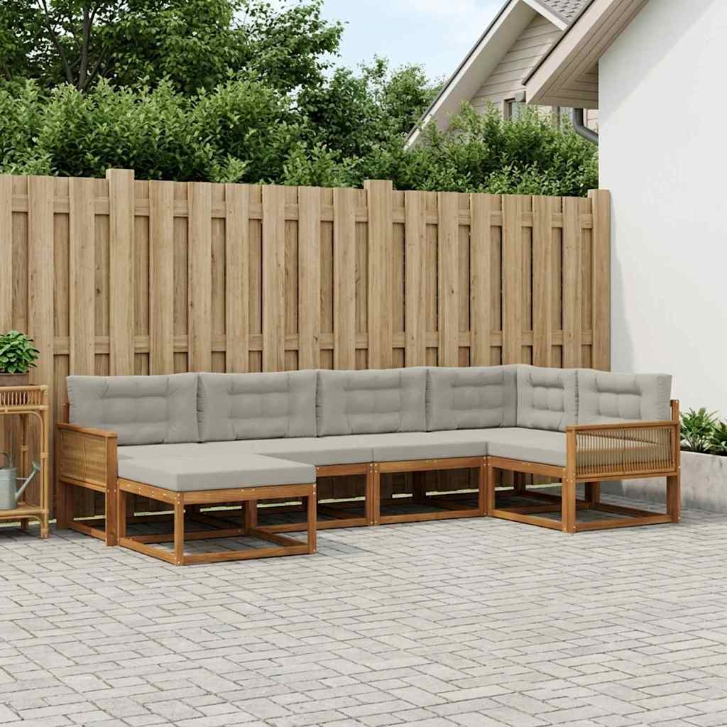 Set di divani da esterno 6 pcs Naturale e Grigio chiaro