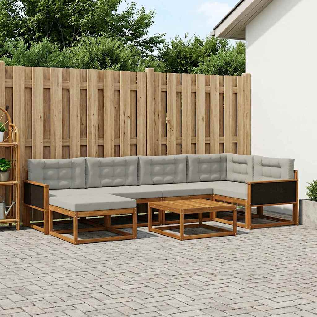 Set di divani da esterno 7 pcs Naturale e Grigio Chiaro